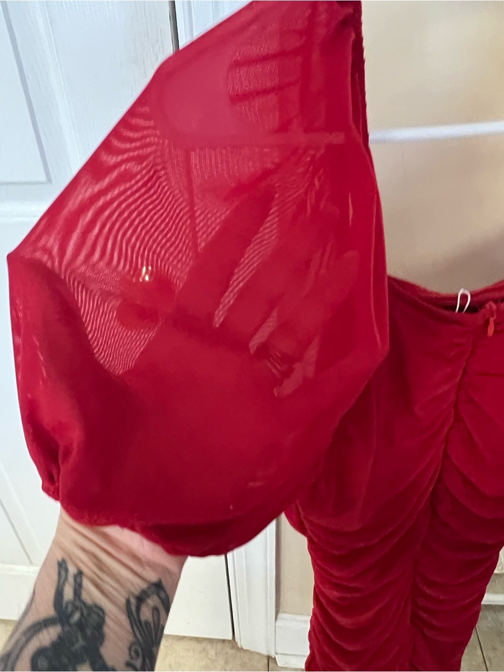Off-Shoulder Ruched Red Cocktail Dress - Picture 4 of 7